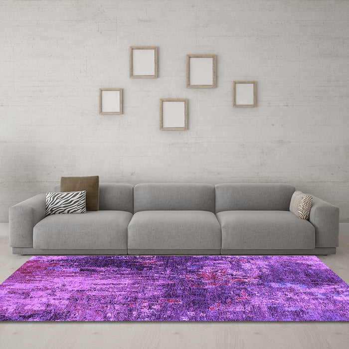 Machine Washable Oriental Purple Industrial Area Rugs in a Living Room, wshurb2739pur