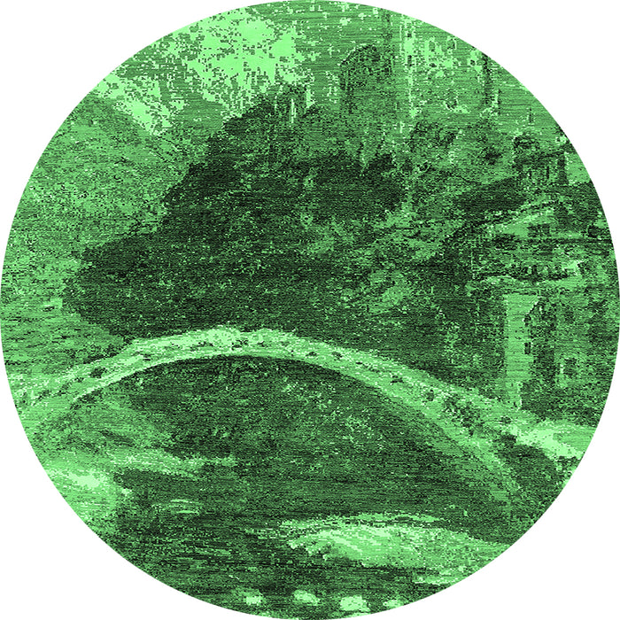 Round Machine Washable Oriental Emerald Green Industrial Area Rugs, wshurb2740emgrn