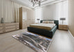 Mid-Century Modern Black Oriental Rug in a Bedroom, urb2740