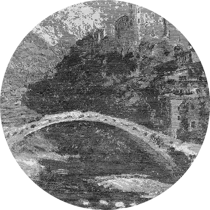 Round Machine Washable Oriental Gray Industrial Rug, wshurb2740gry