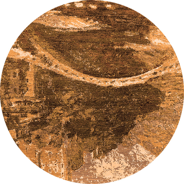 Round Machine Washable Oriental Orange Industrial Area Rugs, wshurb2740org