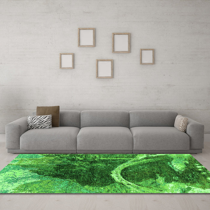Machine Washable Oriental Green Industrial Area Rugs in a Living Room,, wshurb2740grn