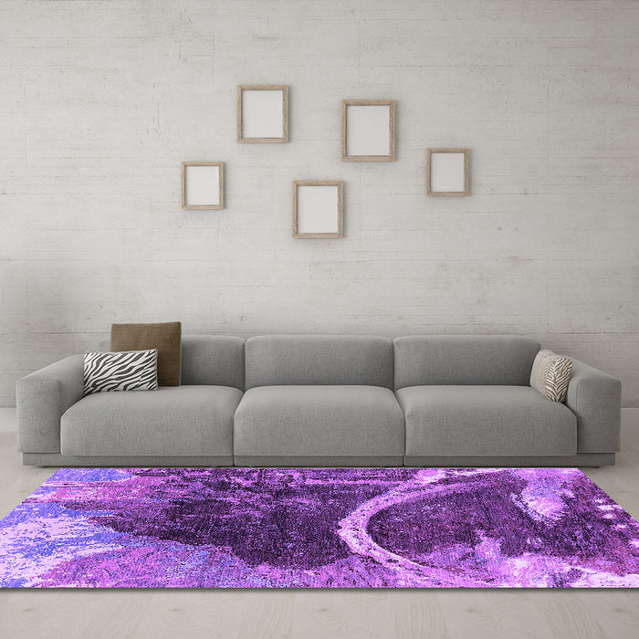 Machine Washable Oriental Purple Industrial Area Rugs in a Living Room, wshurb2740pur