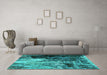 Machine Washable Oriental Turquoise Industrial Area Rugs in a Living Room,, wshurb2741turq