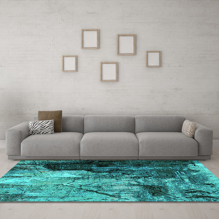 Machine Washable Oriental Turquoise Industrial Area Rugs in a Living Room,, wshurb2741turq