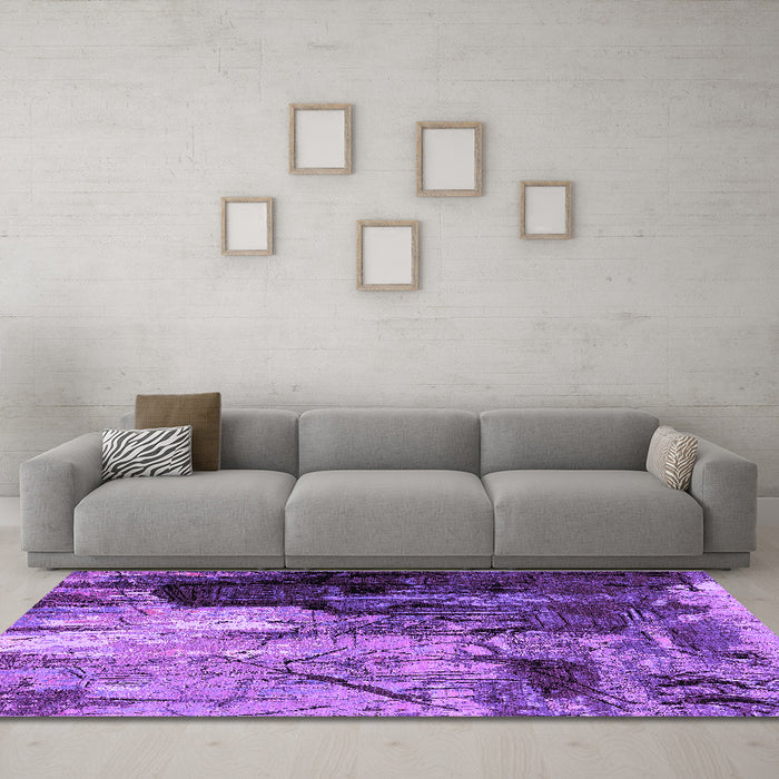 Machine Washable Oriental Purple Industrial Area Rugs in a Living Room, wshurb2741pur