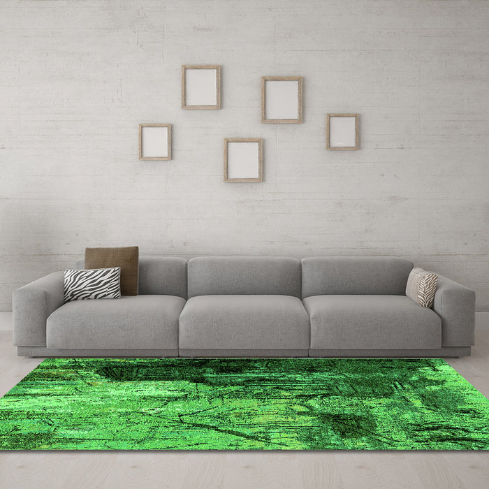 Machine Washable Oriental Green Industrial Area Rugs in a Living Room,, wshurb2741grn