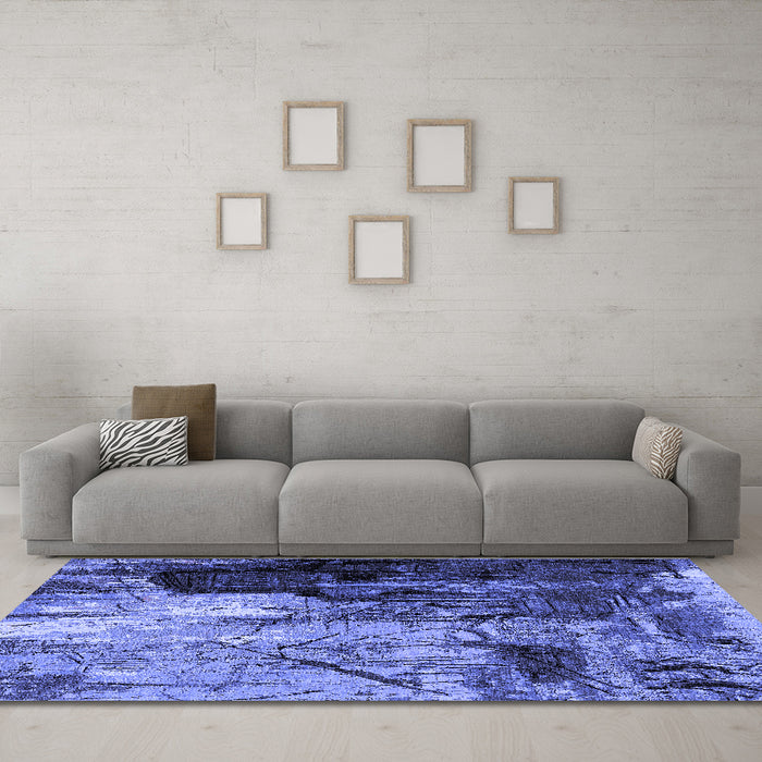 Machine Washable Oriental Blue Industrial Rug in a Living Room, wshurb2741blu