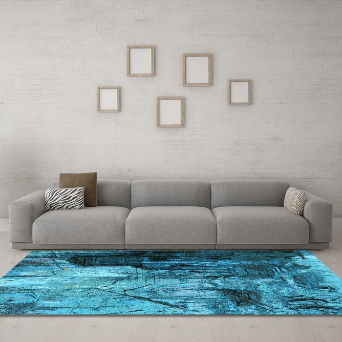 Machine Washable Oriental Light Blue Industrial Rug in a Living Room, wshurb2741lblu