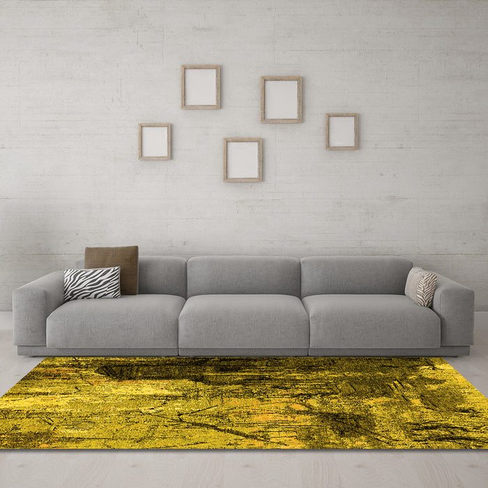 Machine Washable Oriental Yellow Industrial Rug in a Living Room, wshurb2741yw