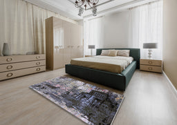 Mid-Century Modern Black Oriental Rug in a Bedroom, urb2741
