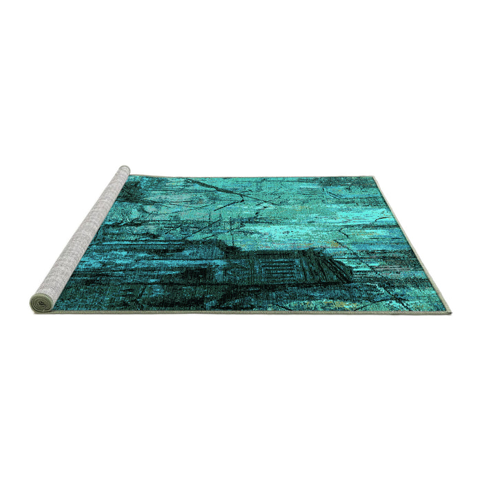 Sideview of Machine Washable Oriental Turquoise Industrial Area Rugs, wshurb2741turq