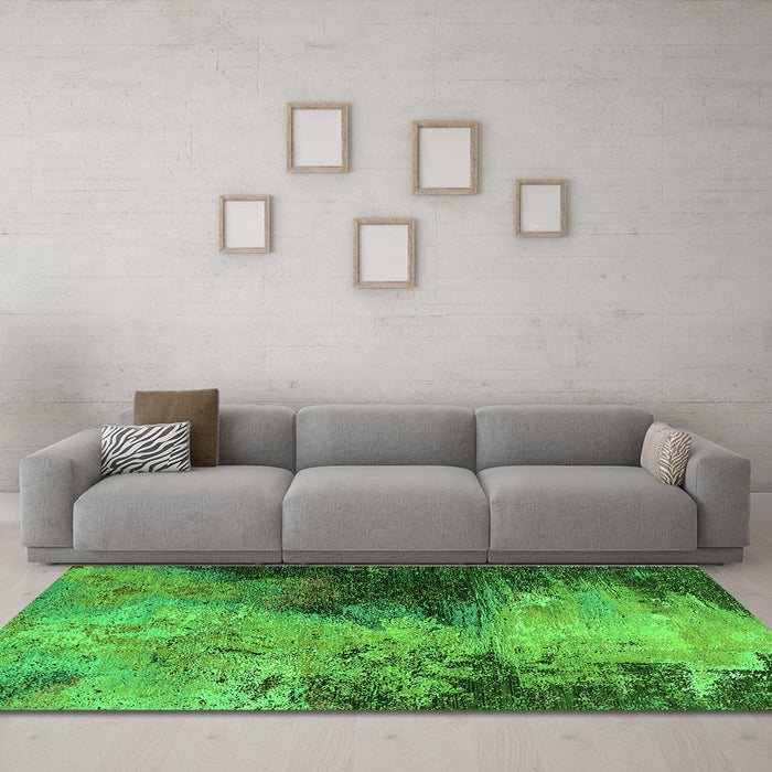 Machine Washable Oriental Green Industrial Area Rugs in a Living Room,, wshurb2742grn