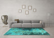 Machine Washable Oriental Turquoise Industrial Area Rugs in a Living Room,, wshurb2742turq