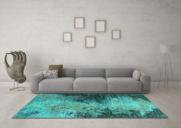 Machine Washable Oriental Turquoise Industrial Area Rugs in a Living Room,, wshurb2742turq