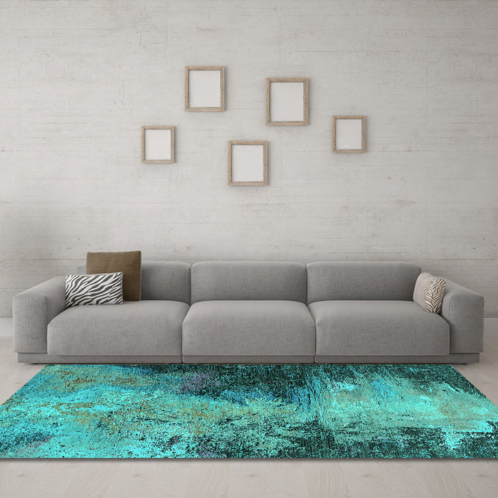 Machine Washable Oriental Turquoise Industrial Area Rugs in a Living Room,, wshurb2742turq