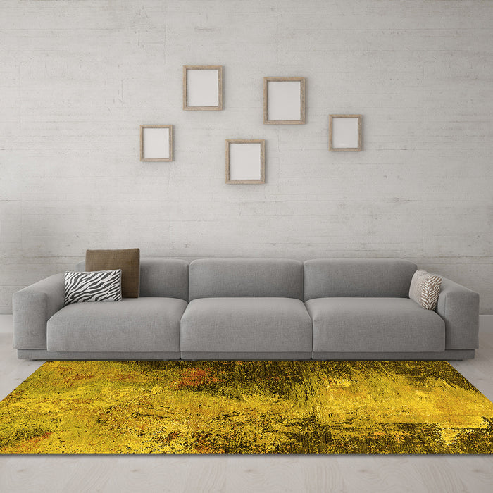 Machine Washable Oriental Yellow Industrial Rug in a Living Room, wshurb2742yw