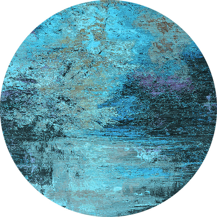 Round Machine Washable Oriental Light Blue Industrial Rug, wshurb2742lblu