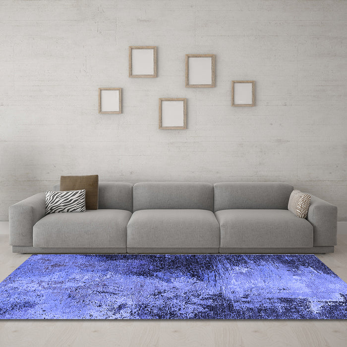 Machine Washable Oriental Blue Industrial Rug in a Living Room, wshurb2742blu