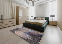 Mid-Century Modern Purple Oriental Rug in a Bedroom, urb2742