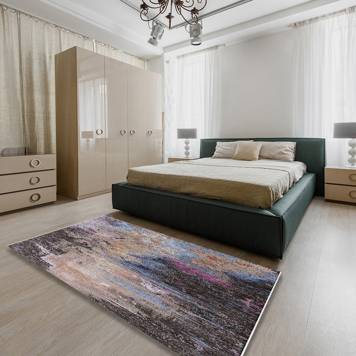 Mid-Century Modern Purple Oriental Rug in a Bedroom, urb2742