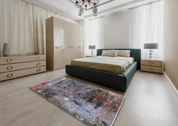 Mid-Century Modern Coffee Brown Oriental Rug in a Bedroom, urb2743