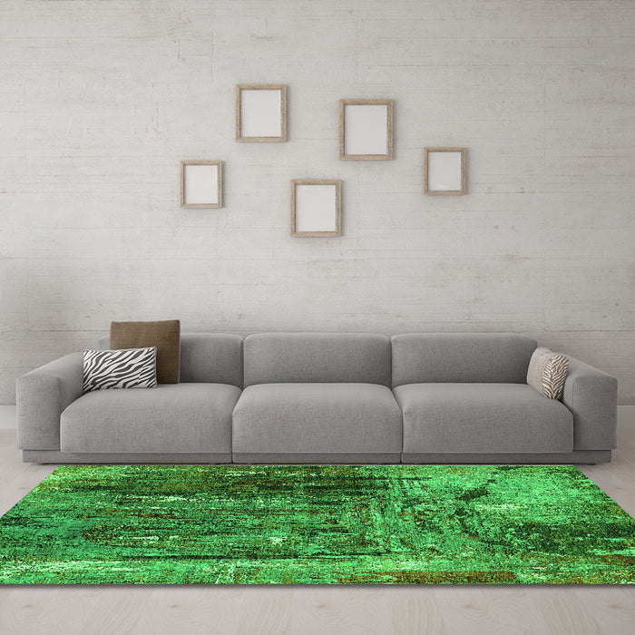 Machine Washable Oriental Green Industrial Area Rugs in a Living Room,, wshurb2743grn