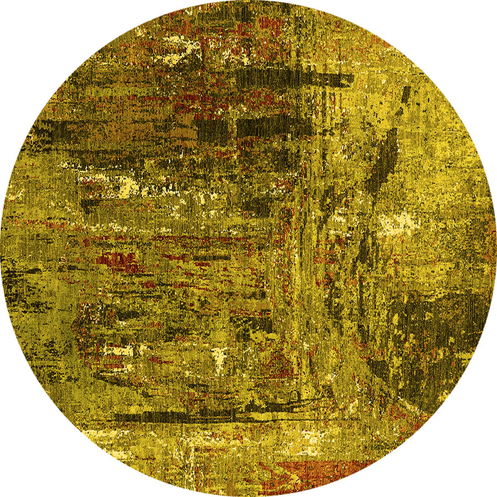 Round Machine Washable Oriental Yellow Industrial Rug, wshurb2743yw