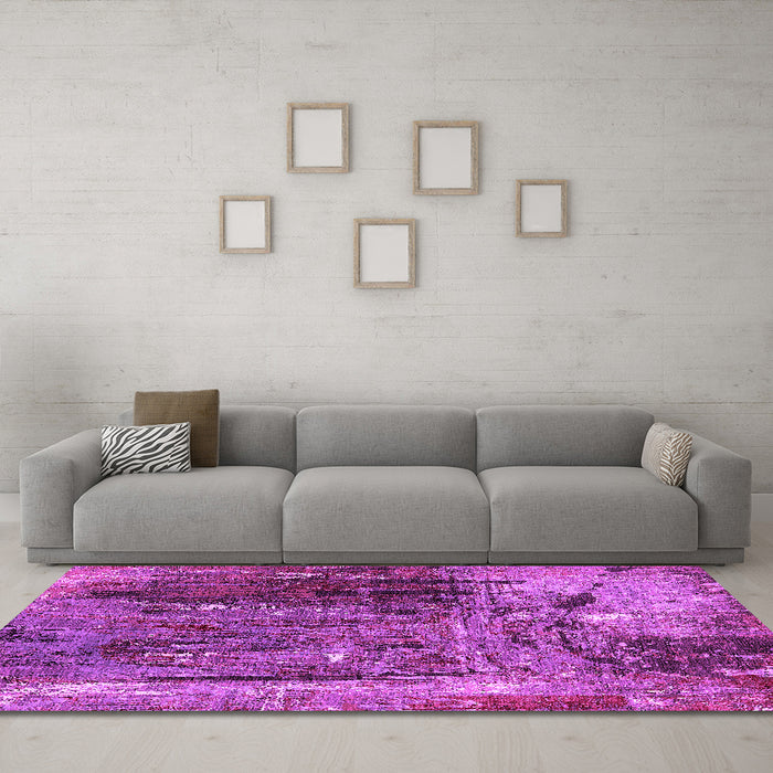 Machine Washable Oriental Pink Industrial Rug in a Living Room, wshurb2743pnk