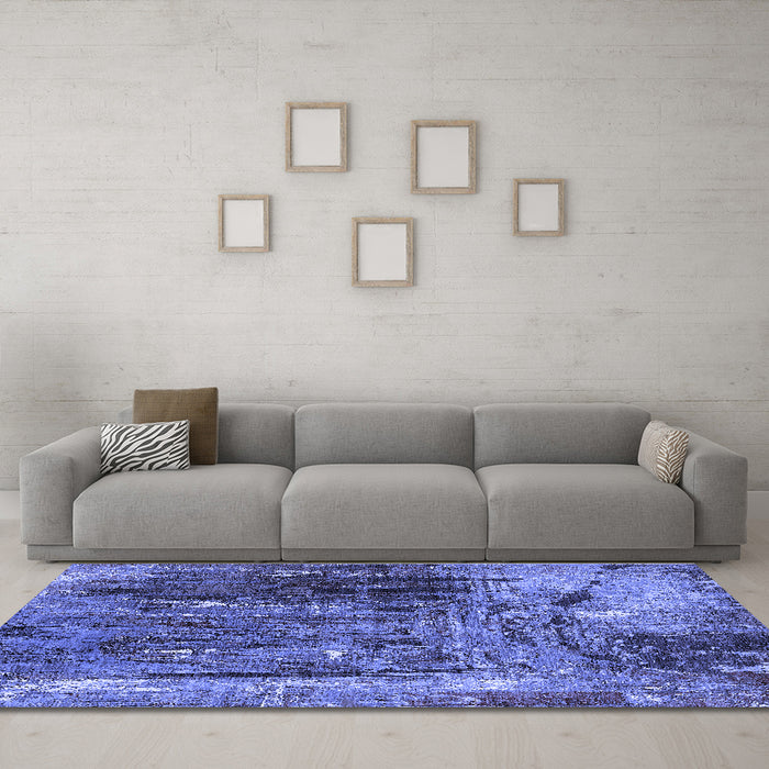Machine Washable Oriental Blue Industrial Rug in a Living Room, wshurb2743blu