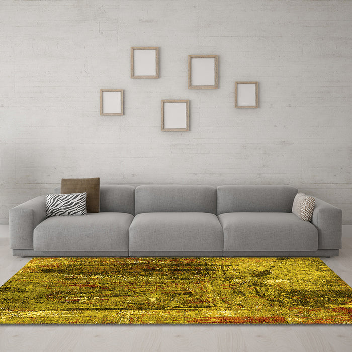 Machine Washable Oriental Yellow Industrial Rug in a Living Room, wshurb2743yw