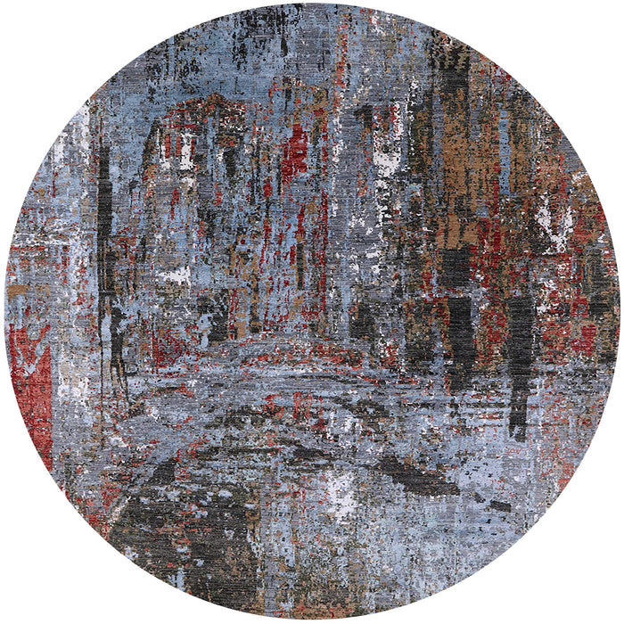 Round Machine Washable Industrial Modern Coffee Brown Rug, wshurb2743