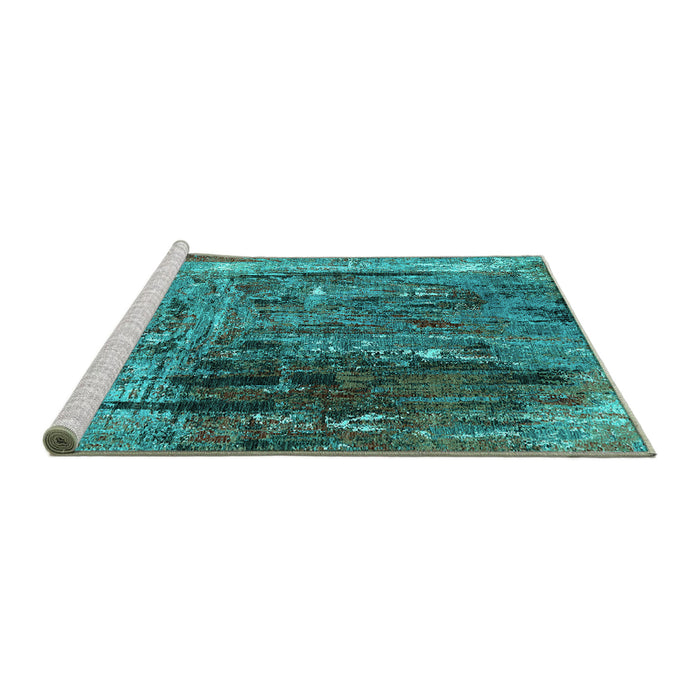 Sideview of Machine Washable Oriental Turquoise Industrial Area Rugs, wshurb2743turq