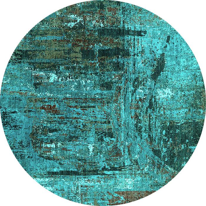 Round Oriental Turquoise Industrial Rug, urb2743turq