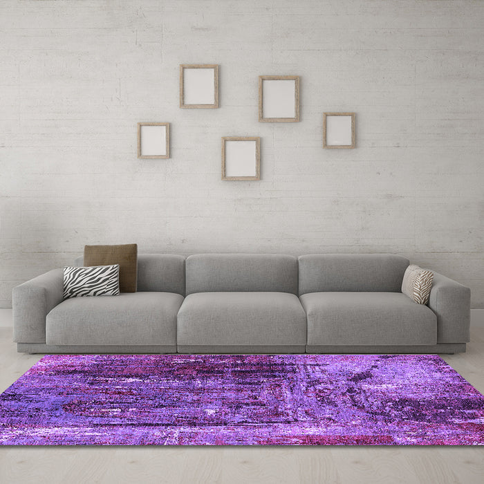 Machine Washable Oriental Purple Industrial Area Rugs in a Living Room, wshurb2743pur