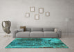 Machine Washable Oriental Turquoise Industrial Area Rugs in a Living Room,, wshurb2743turq