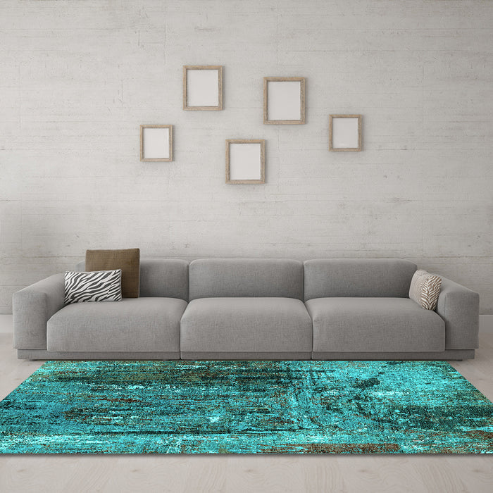 Machine Washable Oriental Turquoise Industrial Area Rugs in a Living Room,, wshurb2743turq