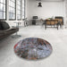 Round Machine Washable Industrial Modern Coffee Brown Rug in a Office, wshurb2743