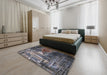 Mid-Century Modern Black Oriental Rug in a Bedroom, urb2744