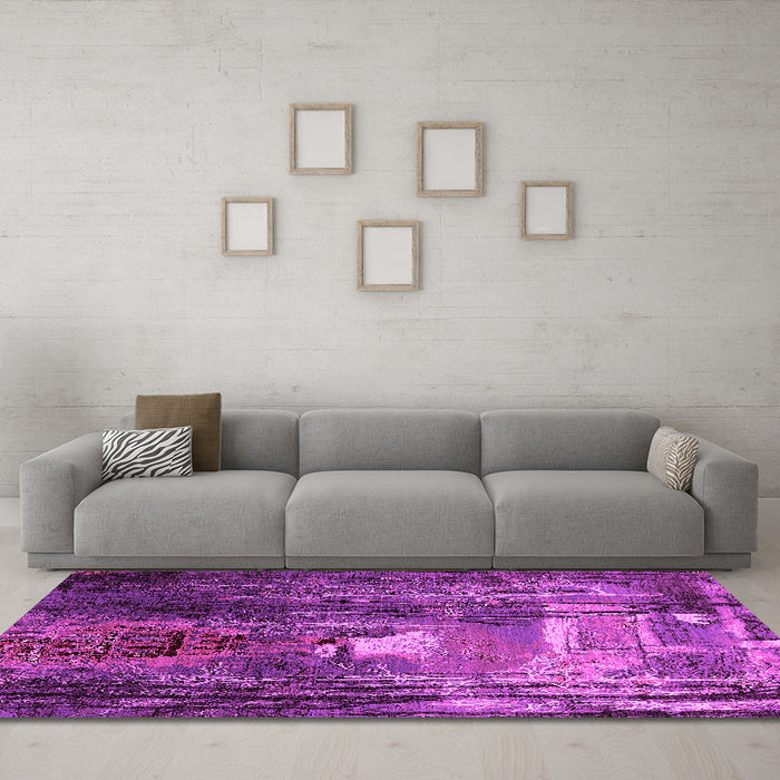 Machine Washable Oriental Pink Industrial Rug in a Living Room, wshurb2744pnk