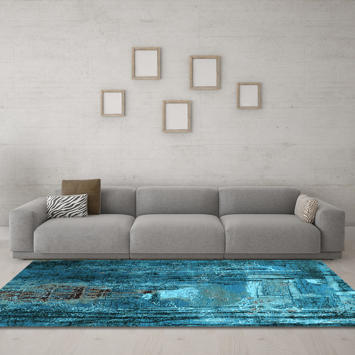 Machine Washable Oriental Light Blue Industrial Rug in a Living Room, wshurb2744lblu
