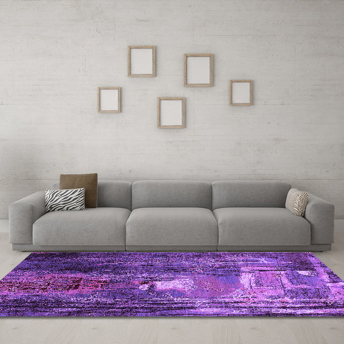 Machine Washable Oriental Purple Industrial Area Rugs in a Living Room, wshurb2744pur