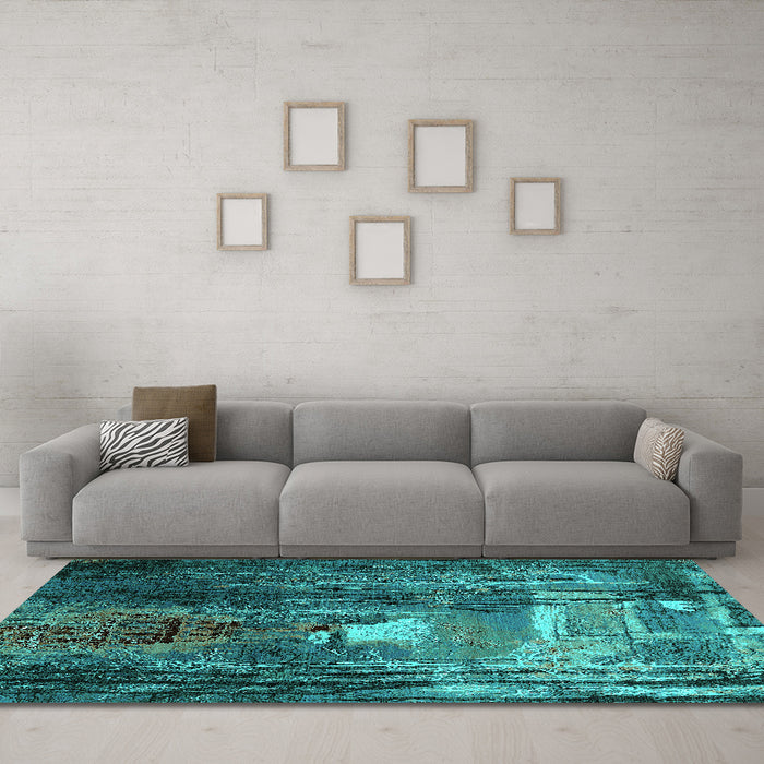 Machine Washable Oriental Turquoise Industrial Area Rugs in a Living Room,, wshurb2744turq
