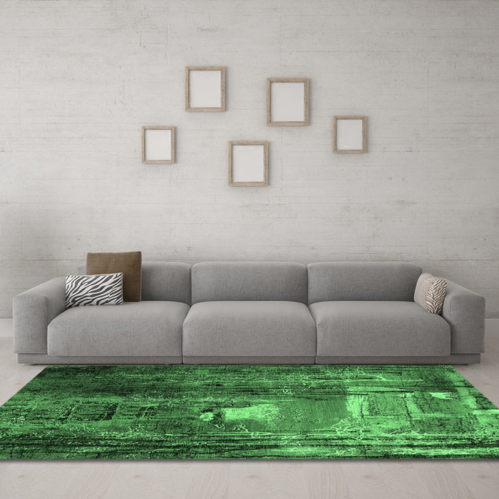 Machine Washable Oriental Emerald Green Industrial Area Rugs in a Living Room,, wshurb2744emgrn