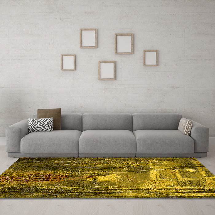Machine Washable Oriental Yellow Industrial Rug in a Living Room, wshurb2744yw