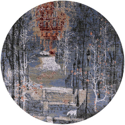 Round Mid-Century Modern Black Oriental Rug, urb2744