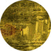 Round Oriental Yellow Industrial Rug, urb2744yw