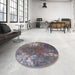 Round Mid-Century Modern Dark Gray Oriental Rug in a Office, urb2745