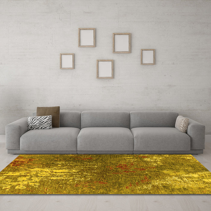 Machine Washable Oriental Yellow Industrial Rug in a Living Room, wshurb2745yw