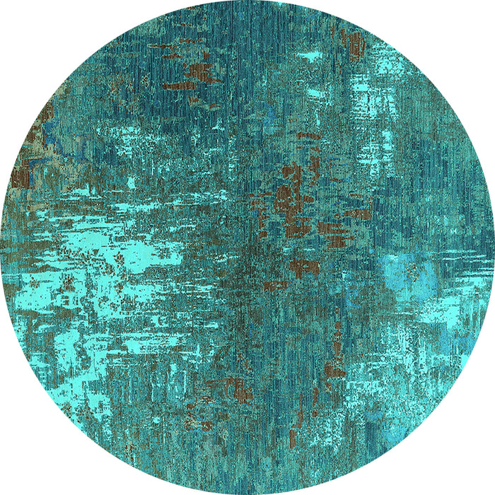 Round Oriental Turquoise Industrial Rug, urb2745turq